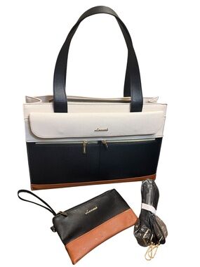 NEW! LOVEVOOK ESMERALDA 2 PC Colorblock Laptop Tote Bag Travel Weekender Leather